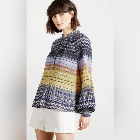 Ted Baker London Deliie Geo Print Blouson Sleeve Top - Picture 2 of 16